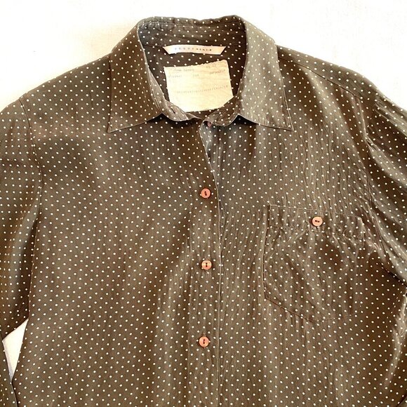 Vintage silk shirt 8 brown polka dot luxury - Picture 2 of 9